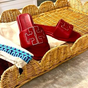 Tory Burch double T sport slide sandal Tory red/gold